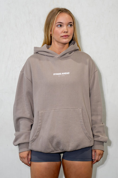 Box Hoodie "Running CO" Beige